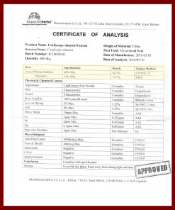 Cordyceps sinensis Extakt Analysenzertifikat
